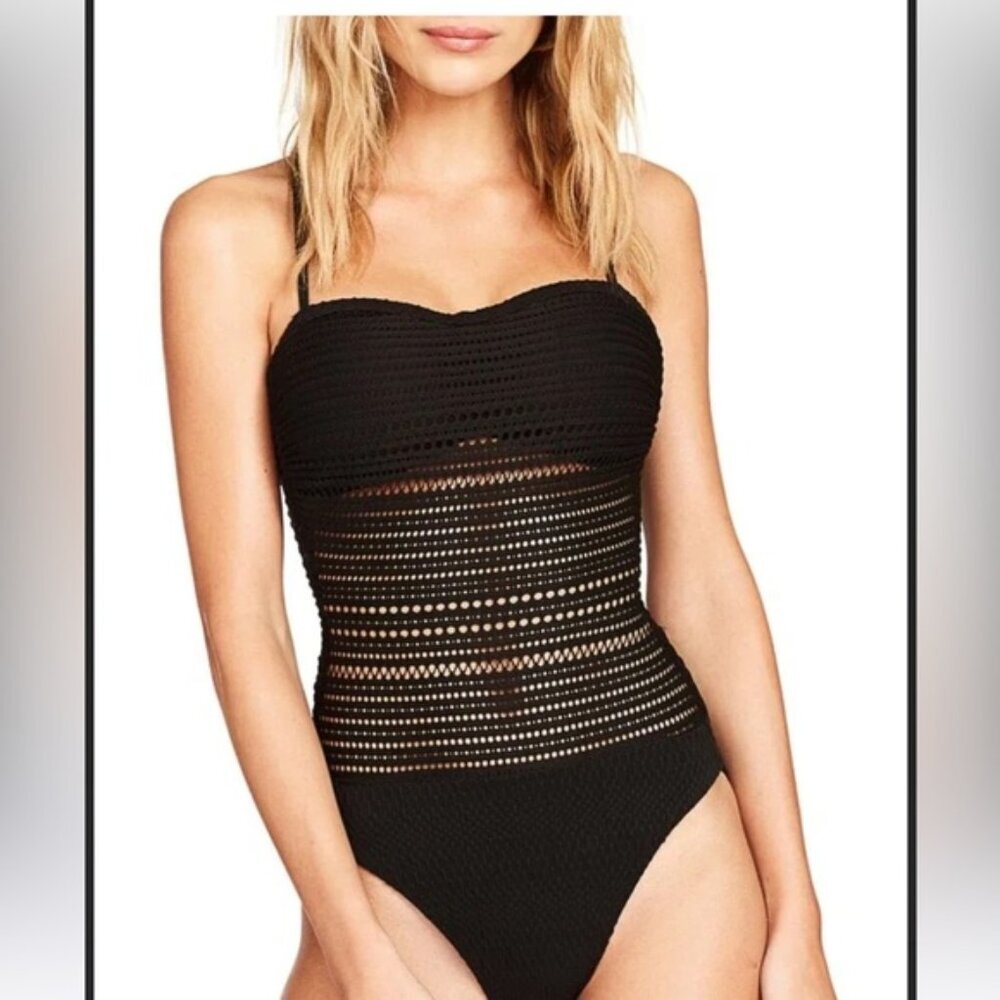 Robin Piccone Mesh 1 Piece Swimsuit Stretch Padded Cups Sexy Minimalist Black 12